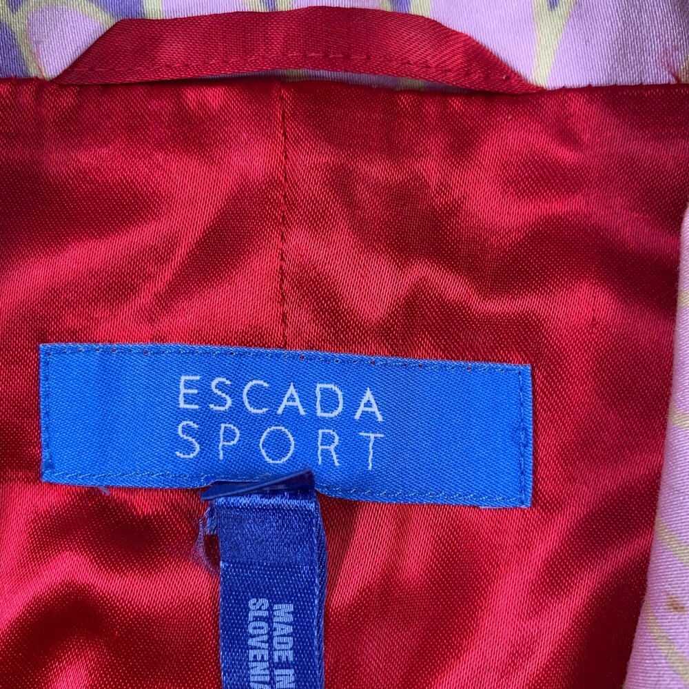 Escada Sport Blazer Jacket Japanese Floral Print Cotton Red Lining Size 38 - Picture 4 of 11